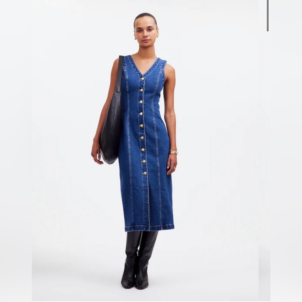 Madewell Denim V-Neck Sleeveless Midi Dress Size 6